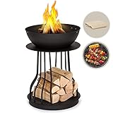 Blumfeldt Feuerschale für den Garten, Feuerschale mit Grillrost & Abdeckung für Feuerschale, Stahl Feuerschalen Klein, Wetterfeste Feuerstelle mit Grill, Kleine Feuerschale mit Grillring, 50cm Hoch