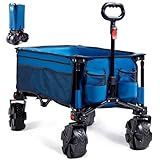 Timber Ridge Bollerwagen Faltbar Breite Reifen Handwagen mit Seitentasche Getränkehalter Verstellbarem Griff, Gartenwagen für Alle Gelände, Draussen Camping Einkaufen, 100kg Belastbarkeit