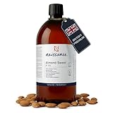 Naissance Natürliches Süßes Mandelöl (Nr. 215) 1 Liter – Vegan, Gentechnikfrei – Ideal zur Haar– und Körperpflege, für Aromatherapie und als Basisöl für Massageöle