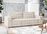 AXLIVING Aydin Cord Sofa 3 Sitzer Sofa mit Schlaffunktion Creme 238cm