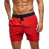 Arcweg Badehose für Herren mit Reißverschlusstasche Atmungsaktiv Wasserabweisend Badeshorts Männer Trainingsshorts Elastisch Verstellbar Mit Tunnelzug Meshfutter Schwarz/Rot XL(EU)