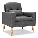 RELAX4LIFE Sessel mit Kissen, Loungesessel mit Massivholzbeine, Relaxsessel mit Armlehnen Lumbalkissen, Ohrensessel Gepolstert, Armlehnensessel für Schlafzimmer Wohnzimmer Büro, 77 x 73 x 85 cm