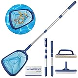 AMFUN Pool Reinigungsset, Pool Zubehör Set, Schwimmbecken-Skimmernetz mit Verstellbarer 35-Zoll-Aluminium-Teleskopstange, Schrubberbürste, Schwammbürste, PH-Testpapier, für Pool und Teichreinigung