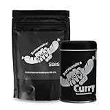 Bratwurstultra Currywurst Pulver Streucurry - Topping für Currywurst & Bosna - Geschmack ohne Bitterstoffe - Curry Pulver als Topping- selbstgemachte Curry (Currywurst Soße 240g + Topping 90g SET)