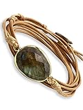 BENAVA Damen Wickelarmband mit Labradorit Stein Anhänger | Yoga Armband Schmuck Edelstein Grün Beige Silber | Meditation Boho Damenarmband