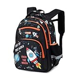 Magic Webstore Rucksack für Kinder, Schulranzen, Jungen, Grundschulranzen, Kosmos Rakete, wasserdichte Schultasche, Schwarz , Large