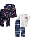 Simple Joys by Carter's Jungen 4-Piece Poly Pajamas Pyjama-Set, Blau/Grau/Dinosaurier, 3 Jahre (2er Pack)