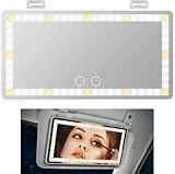 Kosmetikspiegel mit LED-Licht für Auto Sonnenblende, Schminkspiegel mit 3 Lichtmodi und 60 LED Perlen, Einstellbare Helligkeit, USB Wiederaufladbar, Ansteckbarer Kosmetikspiegel