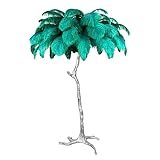 Bauffs Moderne Stehlampe aus Straußenfedern, Lampenschirm aus Federn, LED-Lampe mit 3 Farben, Bodenleuchte für Wohnzimmer, Schlafzimmer, Grün, 170 x 110 cm/67 x 43 Zoll