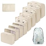 Koffer Organizer Set 10-teilig, Wasserdicht Packing Cubes, Multifunktionale Travel Packwürfel, Kofferorganizer Packtaschen für Koffer, Reise Organizer Set Mit Kleidertaschen (Beige)