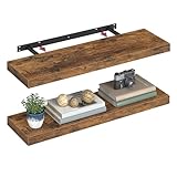 VASAGLE Wandregal, 2er Set, Schweberegal, Regalbrett, 20 x 80 x 3,8 cm, Wandboard für Bilderrahmen, Deko, Regal für Wohnzimmer, Arbeitszimmer, Küche, vintagebraun LWS28BX-2