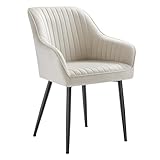 SONGMICS Esszimmerstuhl, Küchenstuhl, Sessel, Samt, Polsterstuhl mit Armlehnen, Loungesessel, bis 120 kg belastbar, Metallbeine, für Esszimmer, Küche, cappuccinobeige LDC087W01