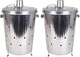 BURI 2 Stück Verbrennungstonne 75L je 47x74cm Metall verzinkt mit Deckel Feuertonne Garten Feuerschale Terrassenofen Feuerschalen für den Garten Feuerkorb Körbe Feuerstelle Outdoor Ofen Terrasse