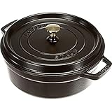 STAUB Gusseisen Bräter/Cocotte, Rund & Flach, 26 cm, 4 L, Aromaregen Funktion, Für alle Herdarten geeignet, schwarz