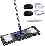Masthome Wischmopp,Bodenwischer Profi XL mit Lang Griff,Chenille Flachmopp mit Mikrofaser Bezug für Fliesen und Laminat, 360°Drehgelenk Wischer Boden, Senden 1 Schaber,Blau