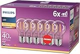 Philips LED Classic E27 Filament Lampen 6-er Pack (40 W), LED Lampen mit warmweißem Licht, energiesparende LED Beleuchtung mit langer Nutzlebensdauer