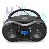 Tragbarer CD-Player Boombox, JOVELL Tragbarer Radio mit CD Player für Kinder und Erwachsene, 4W Boombox Stereoanlage mit FM-Radio | USB-Eingang | Aux-Eingang| Kopfhöreranschluss (Schwarz)