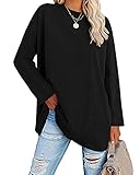 Ebifin Oversize Langarmshirt Damen Longshirt Rundhalsausschnitt Oberteil Langarm T Shirts Pullover Basic Tunika Tee Tops.Schwarz.XXL