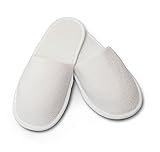 Carenesse 4 Paar Hotelslipper S-M geschlossen Praktische & bequeme Einwegslipper aus 100% Baumwoll-Frottee Gästeschuhe weiß mit rutschfester Sohle Gr. ca. 38-42 leicht & platzsparend