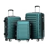 BEIBYE Hartschalen Koffer Trolley Rollkoffer Reisekoffer Zwillingsrollen Kofferset (Dunkelgrün, Set)