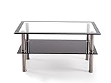 Rattanland® Couchtisch Glas, Wohnzimmertisch, Couchtisch Schwarz, Tisch Wohnzimmer, Coffee Table, Couchtische, Wohnzimmer Tisch, 2 Ablagen aus Hartglas 90 cm x 50 cm x 43 cm H (Transparent - Schwarz)