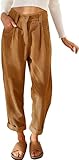 EUHOM Cordhose Damen High Waist Gerades Bein Hosen Freizeithose Lang Locker Bequeme Hose mit Taschen (Hellbraun-1, M)