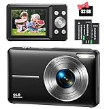 Digitalkamera 44MP 1080P HD Fotokamera mit 32GB Speicherkarte, Kompaktkamera 16X Digitalzoom mit 2 Wiederaufladbaren Akkus, Fotoapparat für Kinder, Teenager, Anfänger, Jungen, Mädchen(Schwarz)