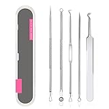 Rnitle Mitesserentferner Komedonenquetscher Set, Akne Whiteheads ,Blackhead Remover mit Box aus Edelstahl für alle Hauttypen