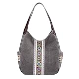 PB-SOAR Damen Mädchen Modern Canvas Shopper Schultertasche Handtasche Henkeltasche Hobo Bag Beuteltasche (Grau mit Aufdruck)