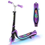 TONBUX Roller Kinder für 3–12 Jahre, Kinderroller mit Cool Beleuchteten Deck und PU-Rädern, 3-Stufig Höhenverstellbarer Scooter mit Ständer, Leicht Roller Kinder 3 Jahre, Schwarz + Violett