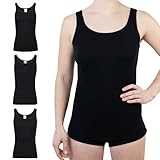 SES Unterhemden Damen 3er-Pack 38 Schwarz aus 100% Baumwolle/Unterhemd Damen mit weicher Feinripp-Qualität/Unterhemd en Damen Baumwolle als Basic Tops oder Tank Top Damen