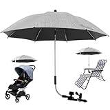 Universal Sonnenschirm für Kinderwagen & Buggy, Kinderwagen Sonnenschirm UV-Schutz 50+, 75/82 cm Durchmesser, Kinderwagen Regenschirm mit Verstellbarer Klemme und Verstellbarem Arm (Graue, 75cm)
