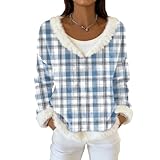 Weihnachts T Shirt Oberteil Frauenkleidern Tunika Clubkleidung Halloween Pullover Vintage Longsleeve Plüsch Türkis M