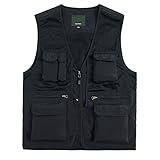 TienNew Anglerweste für Herren, ärmellos, für Camping, Jagd, Reisen, Schwarz XL