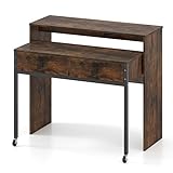 HaoChrymec Ausziehbarer Schreibtisch mit 2 Schubladen & Rollen, Kompakter PC Schreibtischs für Homeoffice, Gaming Schreibtisch für Jugendzimmer oder Kinderzimmer, Rustikales Braun, 100 x 63 x 88 cm