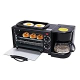 3-in-1-Frühstücksmaschine, 0,6L Kaffeemaschine, Multifunktionaler 9L Mini-Backofen, Grill, Pizzaofen, schwarz