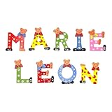 Bunte Holzbuchstaben mit Bärenmotiv – Personalisierte Kinderzimmer Deko – Türbuchstaben aus Holz für Namen – Handgefertigte Buchstaben für Kinderzimmer & Babyzimmer – Geschenk zur Geburt (A)