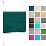 DECOOR Plissee ohne Bohren Thermorollo 85cm x 120cm Faltrollo Rollo für Fenster und Tür nichtinvasive Fensterjalousien guter Sichtschutz und Sonnenschutz Verdunklungsrollo Überlappung 2cm Meeresfarbe