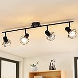 Glitzerlife Deckenstrahler 4 Flammig Deckenlampe Schwarz - Deckenspots Vintage Retro E14 Industrie Schwenkbar 350°Deckenleuchte Metall Innen für Wohnzimmer Kinderzimmer Schlafzimmer Küche