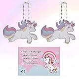 Lynlon Sicherheits Reflektoren Kinder Anhänger, Reflektierende Schlüsselanhänger, Reflektor für Laufen Kinderwagen Schulranzen Handtasche Jacke Give Away (2pcs Einhorn- 6 * 8.2cm)
