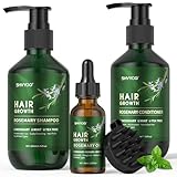 Rosmarin Shampoo Conditioner Set, Haarwuchsöl mit Rosmarin Minz Biotin, Shampoo gegen Haarausfall, reinigt das Haar und spendet ihm Feuchtigkeit, Mit Kopfhautmassagebürste, Geschenkset 200ml*2+30ml