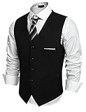 COOFANDY Herren Weste Anzugweste V-Ausschnitt Slim fit Formale Hochzeit Einfarbige Elegant Herrenwesten Business Party Smoking Weste Schwarz S