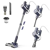Staubsauger, 6-in-1 Stielstaubsauger & Handstaubsauger mit 6M Kabel, 23Kpa stark Saugkraft, 600W Motor, freistehender Staubsauger Beutellos Vacuum Cleaner für Harte Böden Teppich, klein leicht leiser