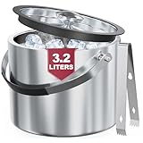 FiveHome 3,2L Edelstahl Eisbehälter mit luftdichtem Deckel, Sieb und Eiszange, Eiswürfelbehälter doppelwandiger, Isolierter Eiseimer Bier Champagner Kühler Eiskübel Wein