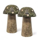 Spetebo Mangoholz Deko Pilz zum Hinstellen 12 cm - 2er Set - Holz Fliegenpilz Figur zur Herbstdeko - Holzpilz Dekopilz Dekoration Tischdeko Aufsteller Holzdeko Dekofigur für Herbst Weihnachten