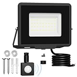 Probapro 30W LED Strahler mit Bewegungsmelder Außen, IP65 Wasserdicht, 6500K Kaltweiß, Abnehmbarer Sensor – Superhelle Flutlicht für Garten, Garage, Hof und Wand