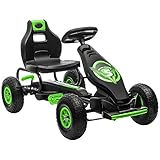 HOMCOM Gokart, Kinderfahrzeug mit verstellbarem Sitz, Tretfahrzeug mit Gummireifen, Pedal und Handbremse, Kettcar für 5-12 Jahre Kinder, Outdoor, Grün