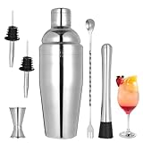 Cocktail Making Set, 6-teiliger 750ML Cocktail Shaker Edelstahl mit Cocktail Shakers Eingebautes Barkeeper Sieb, Messen Jigger, Bar Löffel, Spirit Gießer und Muddler