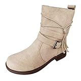 2026 Damen Schneestiefel mit Schnalle, seitliche Schnürung, Kunstwildleder, Freizeitschuhe, kurz, beige, 40 EU