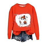 Weißes Tshirt Damen, Boho Kleidung Damen Halloween Kostüm Hoodie Ohne Kapuze Teddy Pullover Weiß XXXL Haloween Sweatshirt für Schwarz 2XL